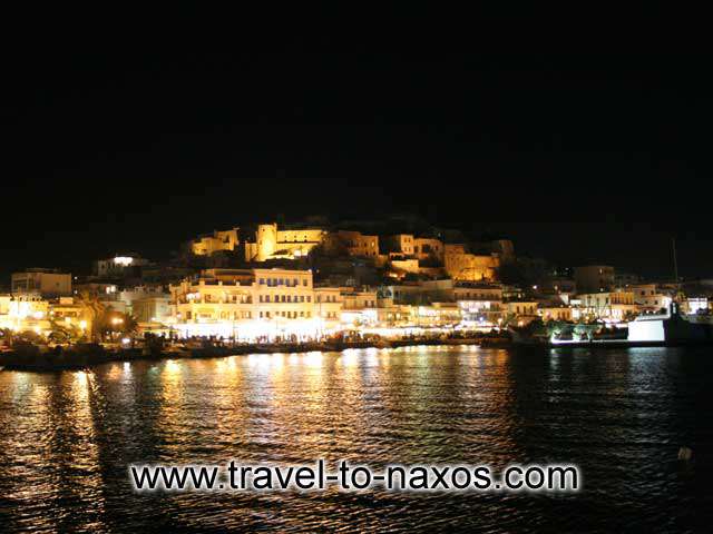 NAXOS TOWN BY NIGHT - View of Chora and the castle by night
